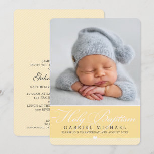 PHOTO BAPTISM elegant calligraphy sweet boy blue Invitation