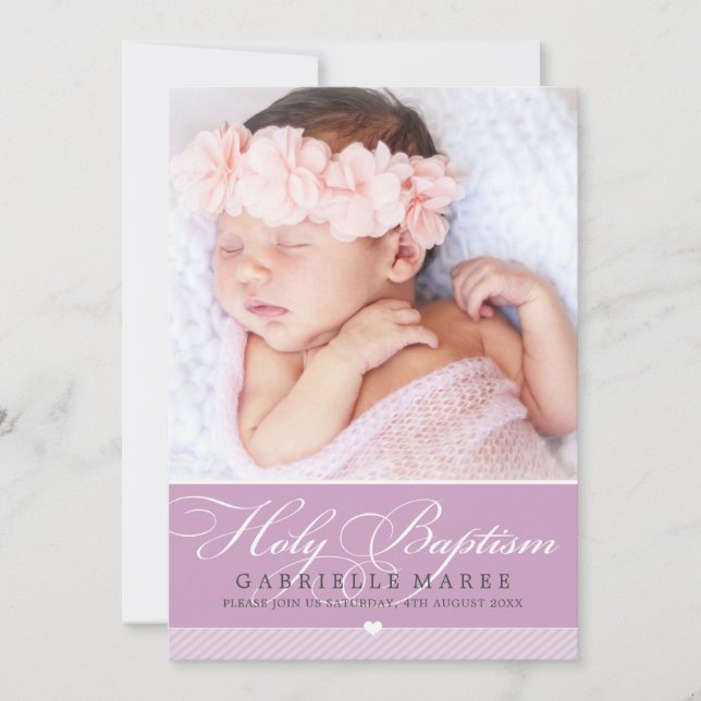 PHOTO BAPTISM elegant calligraphy sweet lilac Invitation (Front)