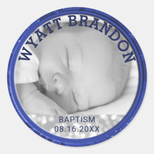 Photo Baptism Favour Blue Custom Name Date Tag