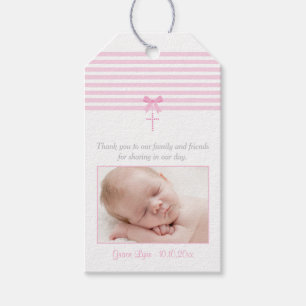 Photo Baptism Favour Gift Tag   Pink
