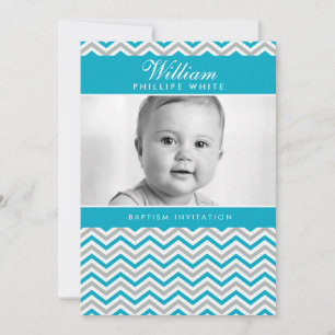 PHOTO BAPTISM INVITATION :: sweet chevron aqua