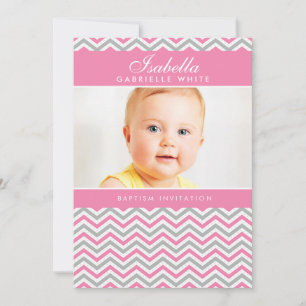 PHOTO BAPTISM INVITATION :: sweet chevron pink