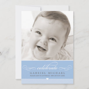 PHOTO BAPTISM script lovely type baby blue Invitation