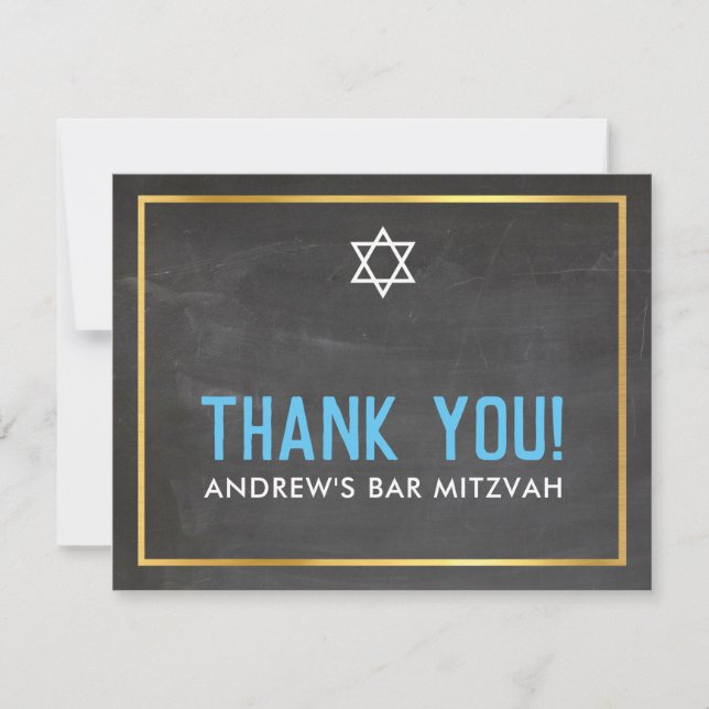 PHOTO BAR MITZVAH smart bold thank you grey aqua Card (Front)