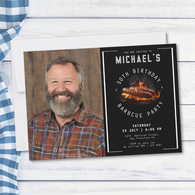 Photo Barbecue 50th Birthday Party Invitation (Mockup View)