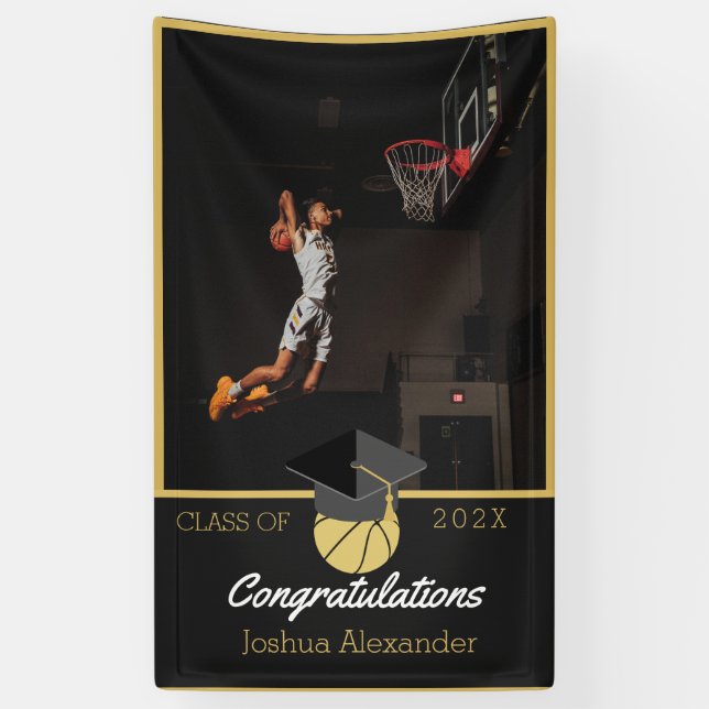 Photo Basketball player congratulation graduate Banner (Vertical)