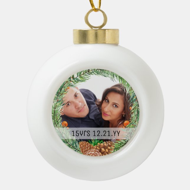 PHOTO BAUBLE - Xmas Wedding Anniversary Keepsake Ceramic Ball Christmas Ornament (Front)