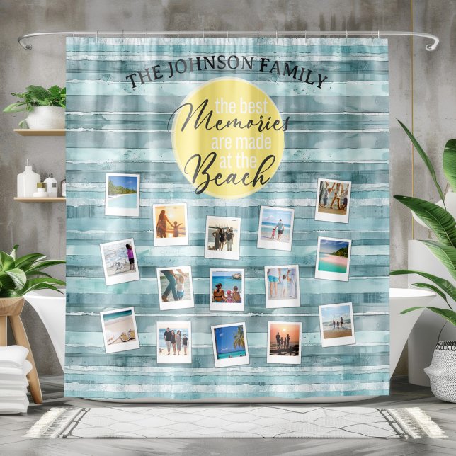 Photo Beach Costal Striped Shower Curtain (The Best Memories Are Made At the Beach Photo Shower Curtain)