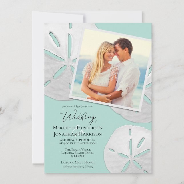 Photo Beach Sea Glass Sand Dollars Wedding Website Invitation (Front)