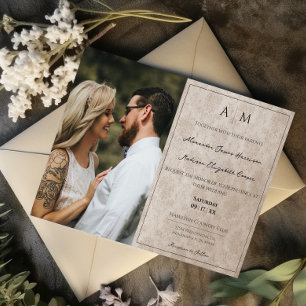 Photo Beige Damask Monogram Wedding Invitation