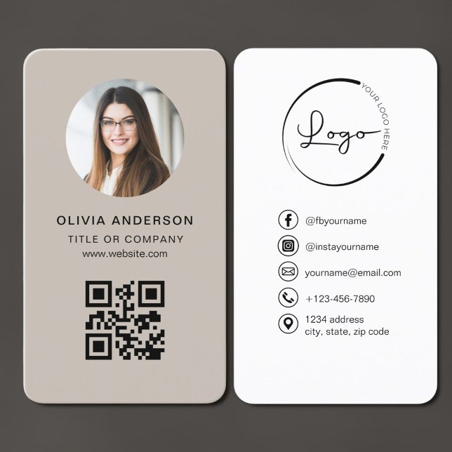 Photo Beige QR Code Business Card (Creator Uploaded)