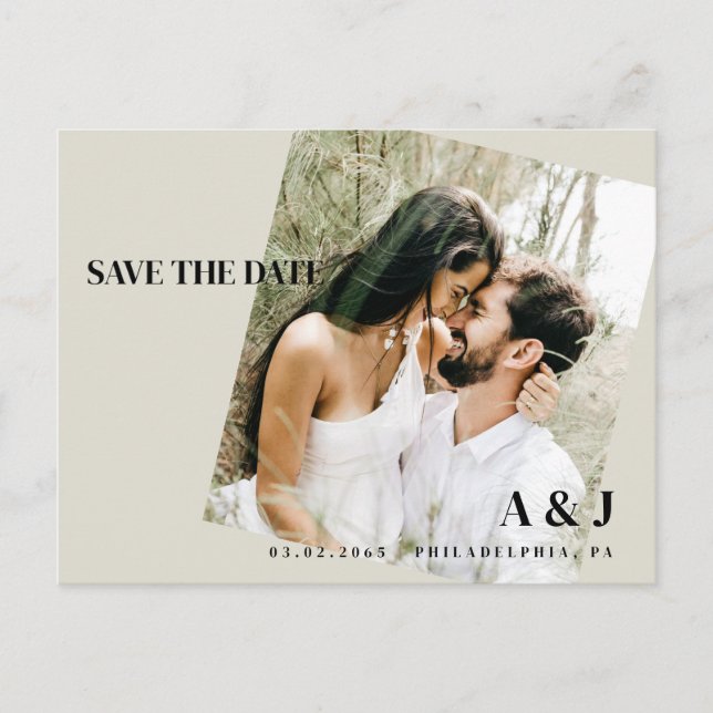 Photo Beige Save the date Wedding Website QR Code  Postcard (Front)