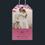 Photo, Berry coloured Leaves Wedding Save the Date Gift Tags<br><div class="desc">Delight your guests announcing your wedding date with a gift; they will love hearing the news and enjoy the nice detail! Photo gift tag with attractive watercolor berry coloured leaves photo overlay on the top framing your photograph. Berry section on the bottom with modern hand written calligraphy details, and your...</div>