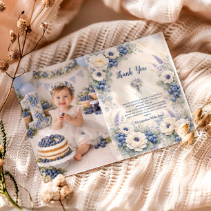 Photo Berry First Storybook Garden 1st Birthday Thank You Card