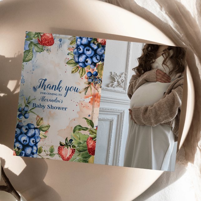 Photo Berry Sweet  Wild Berries Baby Shower Thank You Card (Creator Uploaded)