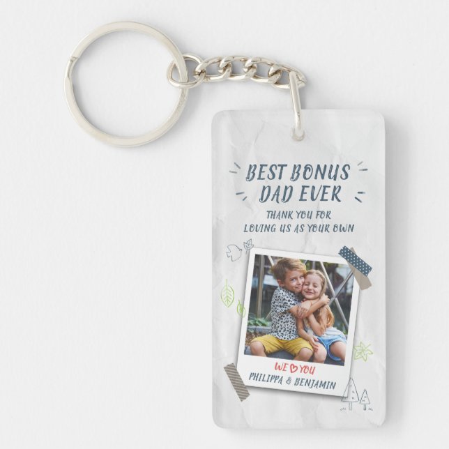 Photo Best Bonus Dad Ever Fathers Day Birthday Key Ring (Front)