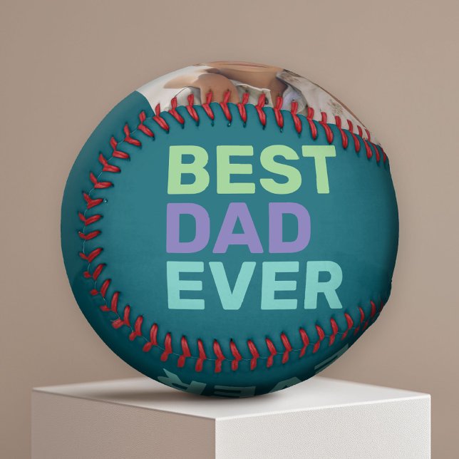 Photo Best Dad Ever - Whimsical Greeting Blue Baseball (Custom Photo Baseball)