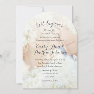 Photo Best Day Ever Damask Charcoal Font Wedding Invitation