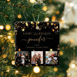 Photo  best friends birthday black gold stars ceramic ornament<br><div class="desc">A gift from friends for a woman's 21st birthday, celebrating her life with 3 of your photos of her, her friends, family, interest or pets. Personalize and add her name, age 21 and your names. Golden colored letters. A chic, classic black background. Her name is written with a modern hand...</div>