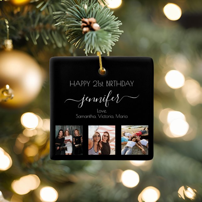 Photo best friends birthday black white chic ceramic ornament (Creator Uploaded)