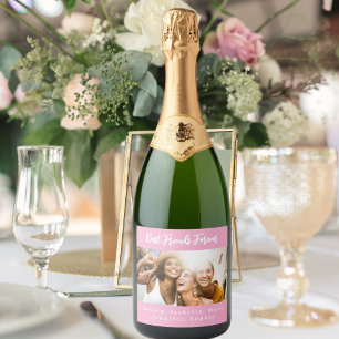 Photo best friends forever besties party pink sparkling wine label
