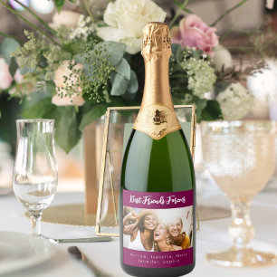Photo best friends forever besties party purple sparkling wine label