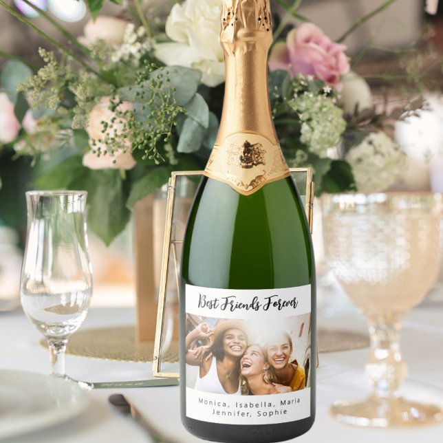 Photo best friends forever besties party sparkling wine label (Creator Uploaded)