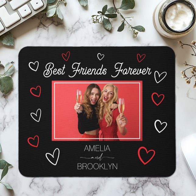 Photo Best Friends Forever Black and Red Hearts Mouse Mat (Photo Best Friends Forever Black and Red Hearts Mouse Pad)