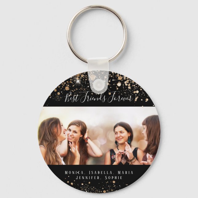 Photo best friends forever black gold glitter name key ring (Front)