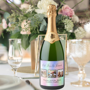 Photo best friends rainbow pink birthday party sparkling wine label