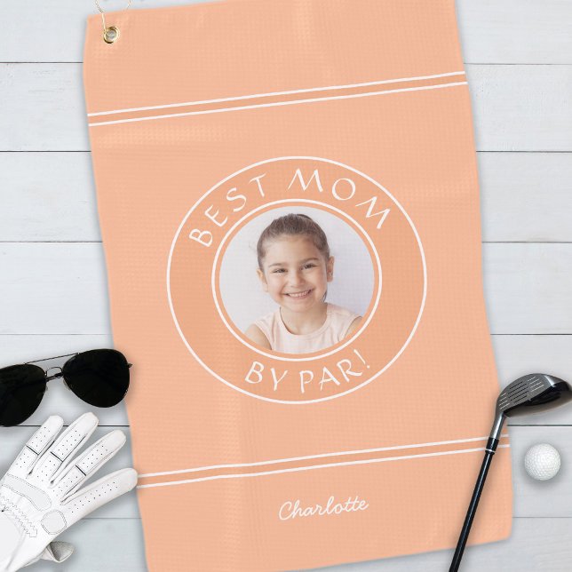 Photo Best Mum By Par Elegant Sports Golfer Peach Golf Towel (Photo Best Mom By Par Elegant Sports Golfer Peach Golf Towel)