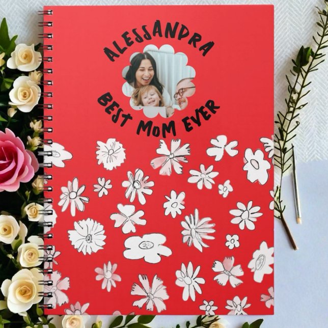 Photo best mum ever monogram floral red white  notebook (Creator Uploaded)