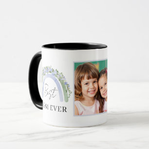 Photo Best Mum Mug Boho Green Blue Floral Rainbow