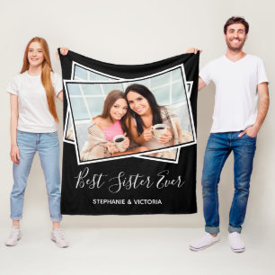 Photo Best Sister Ever Fun Modern in Black White Fleece Blanket