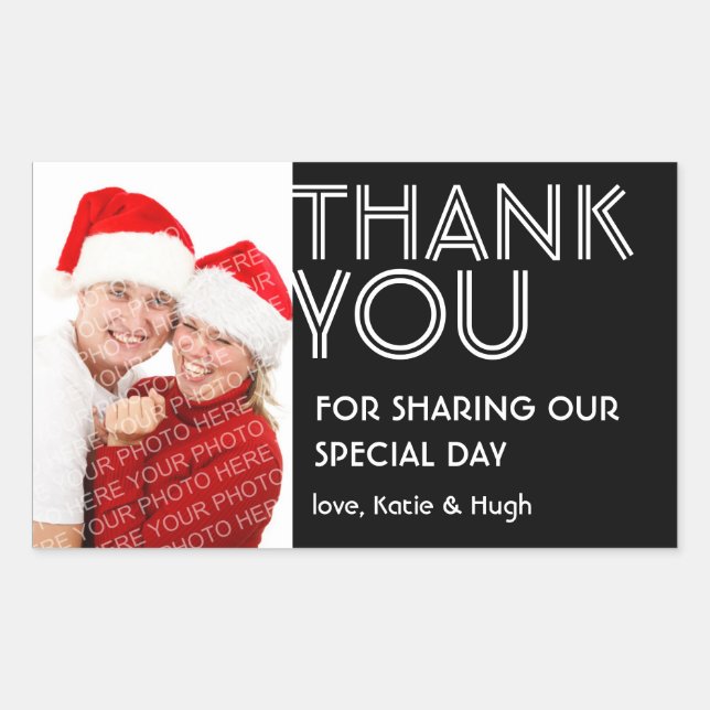 Photo big bold thank you out of town wedding label (Front)