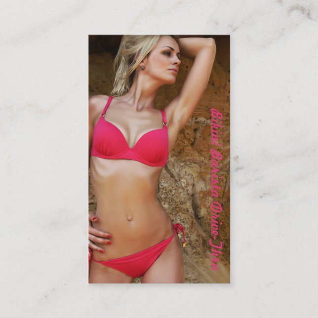 Photo Bikini Barista Drive-Thru Pink Custom Loyalty Card (Front)