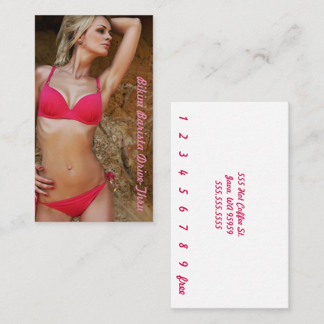 Photo Bikini Barista Drive-Thru Pink Custom Loyalty Card (Front/Back)