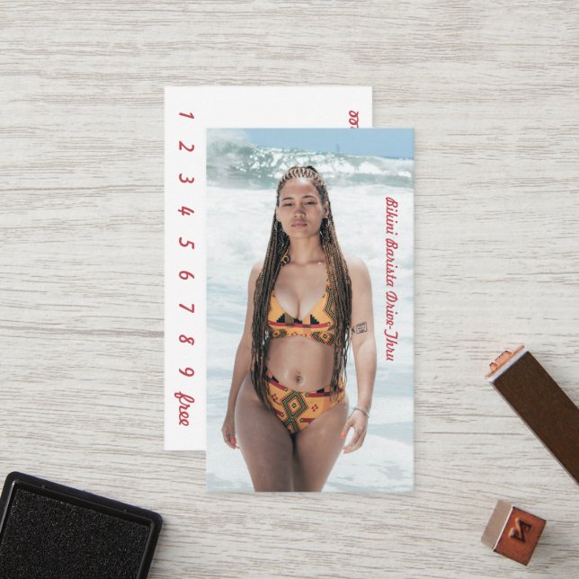 Photo Bikini Coffee Drive-Thru Loyalty Card (Front/Back In Situ)