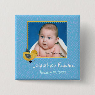 Photo Birth Annoucement Cute Baby Chick 15 Cm Square Badge