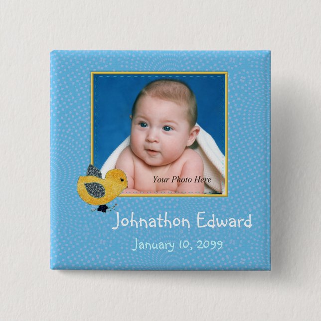 Photo Birth Annoucement Cute Baby Chick 15 Cm Square Badge (Front)