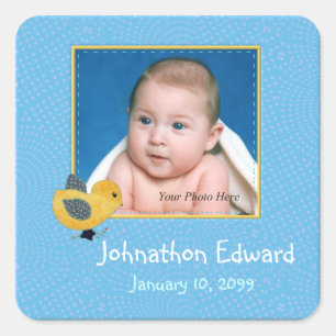 Photo Birth Annoucement Cute Baby Chick Square Sticker
