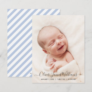 Photo Birth Announcement Card with Blue Stripes