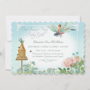 Photo Birth Announcement Fairy Bees Dragonfly