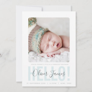 PHOTO BIRTH ANNOUNCEMENT hello pale blue baby boy