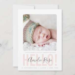 PHOTO BIRTH ANNOUNCEMENT hello pale pink baby girl