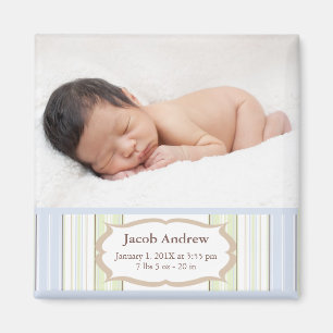 Photo Birth Announcement Magnets - Baby Boy