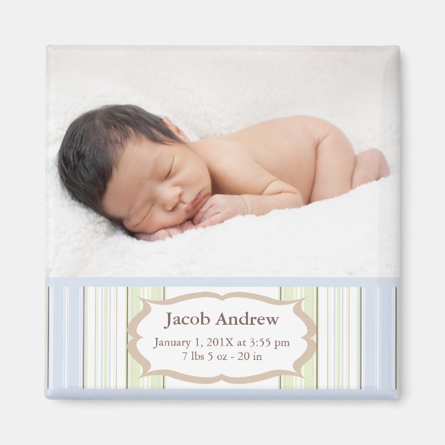 Photo Birth Announcement Magnets - Baby Boy (Front)