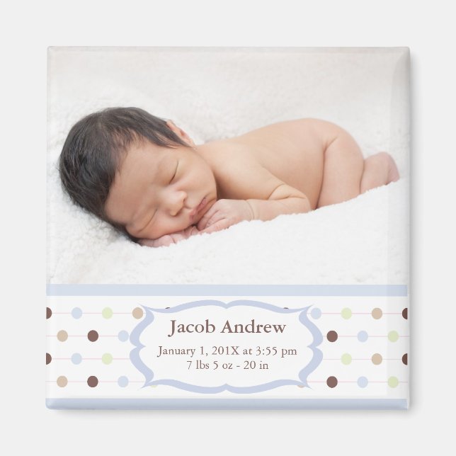Photo Birth Announcement Magnets - Baby Boy (Front)