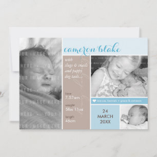 PHOTO BIRTH ANNOUNCEMENT mondrian boy blue