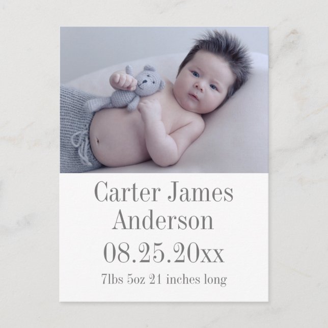 Photo Birth Announcement Postcard (Front)